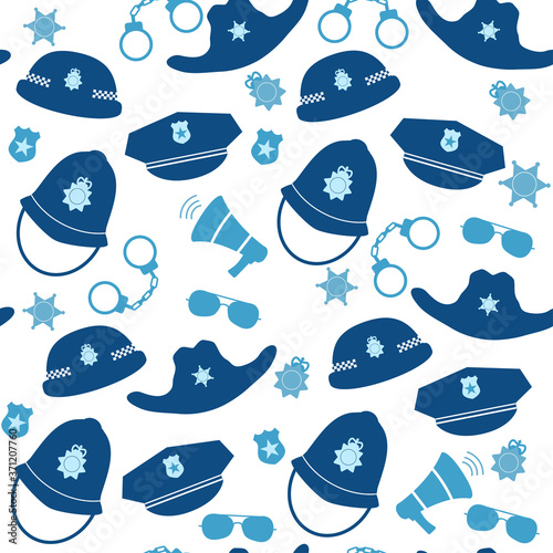 Police icons blue color seamless pattern, vector illustration