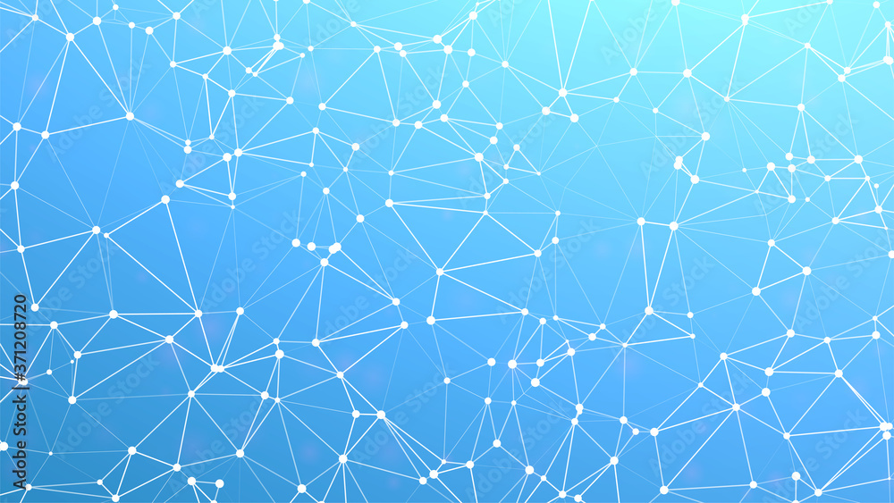 Plexus background. Blue polygon vector backdrop. Dots connected with lines. Futuristic technology pattern. Abstract science wallpaper. Big data or information concept. Internet geometric visualization