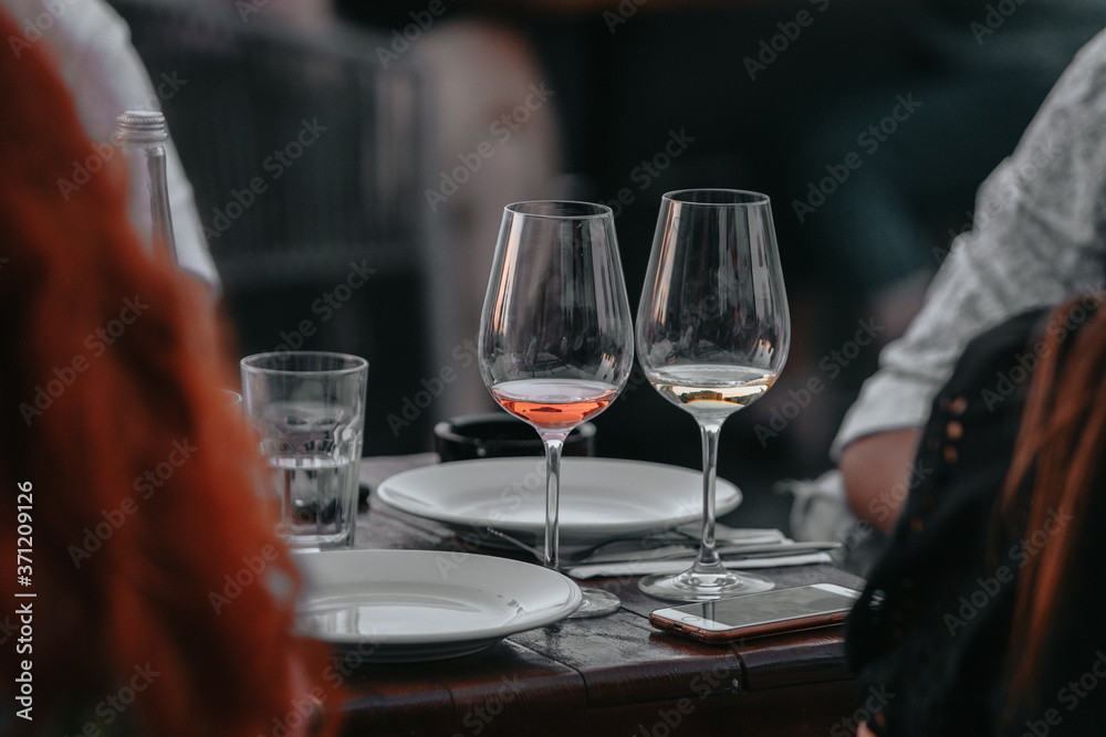 Sparkling rose Glass of wine for summer tasting.
