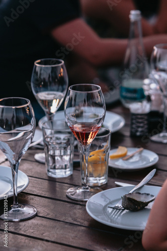 Sparkling rose Glass of wine for summer tasting. 