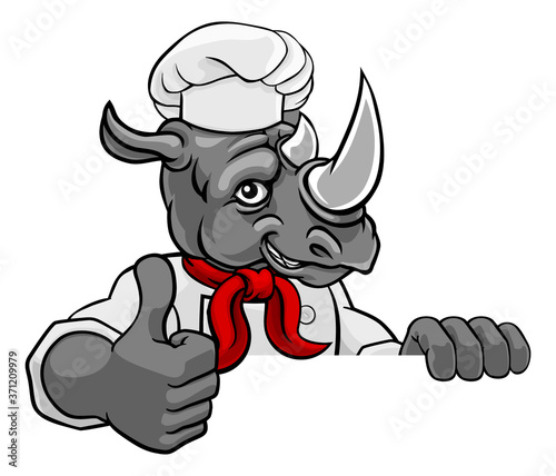 A rhino chef mascot cartoon...