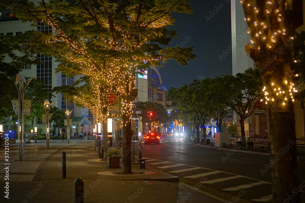 A night view of the street in Sannomiya, Kobe, Hyogo Prefecture, Japan