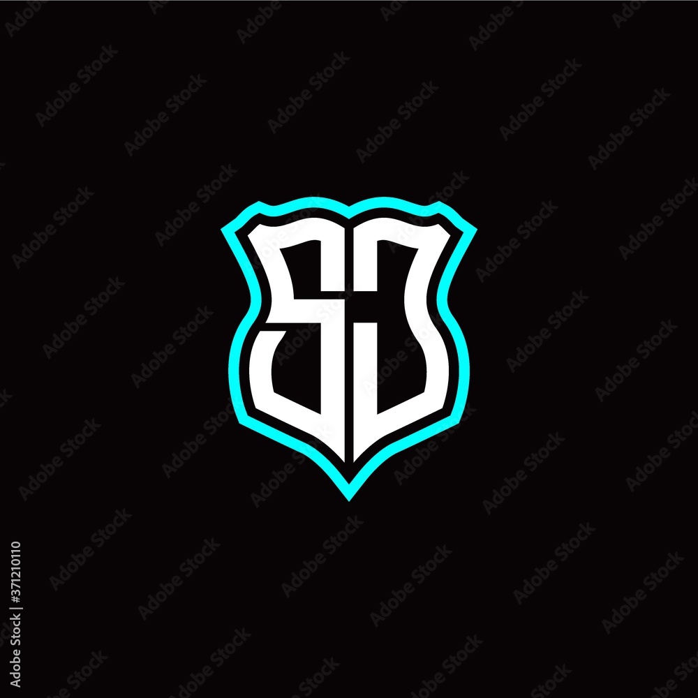 Initial S J letter with shield style logo template vector