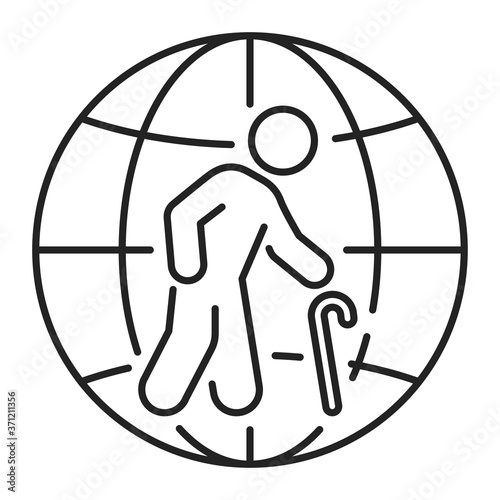 Population ageing black line icon. Eco problems. Isolated vector element. Outline pictogram for web page, mobile app, promo