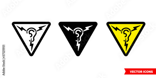 Symbol of noise icon of 3 types color  black and white  outline. Isolated vector sign symbol.