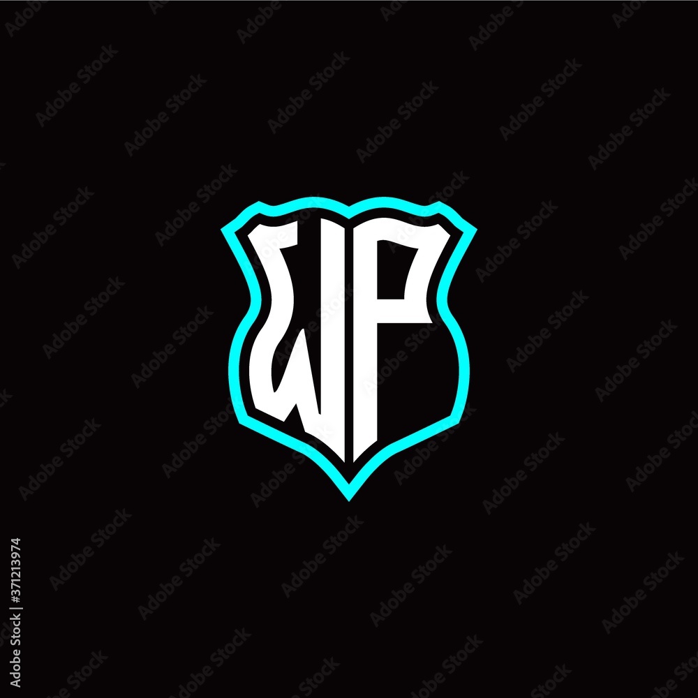 Initial W P letter with shield style logo template vector