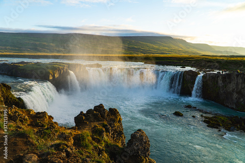 Go  afoss Waterfall at Sunset in Iceland