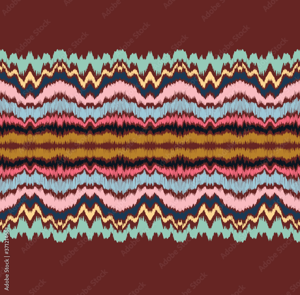 Ikat border. Geometric folk ornament. Ink on clothes. Tribal vector texture. Seamless striped pattern in Aztec style. Ethnic embroidery. Indian, Scandinavian, Gypsy, Mexican, African rug. Ikat border. Geometric folk ornament. Ink on clothes. Tribal vector texture. Seamless striped pattern in Aztec style. Ethnic embroidery. Indian, Scandinavian, Gypsy, Mexican, African rug.