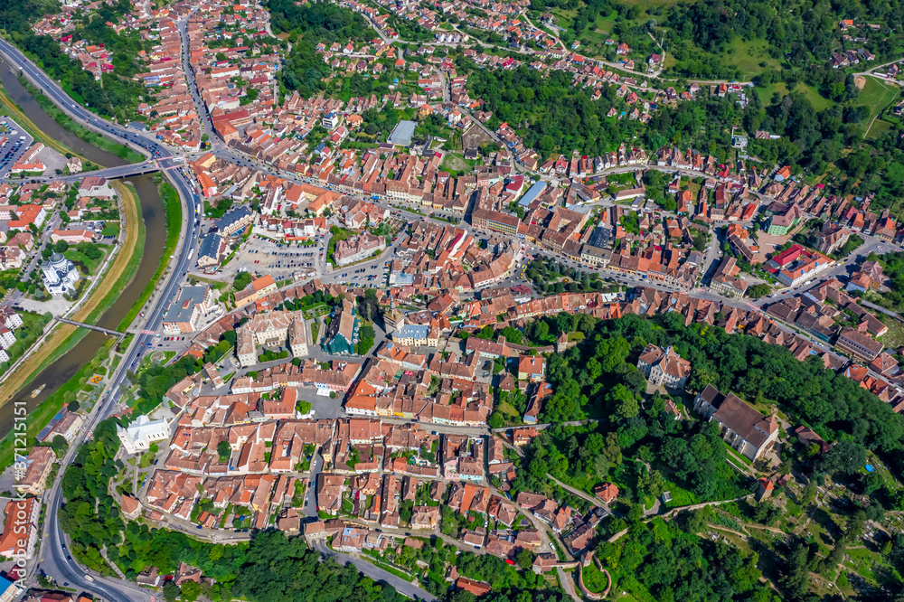 Schäßburg in Rumänien aus der Luft