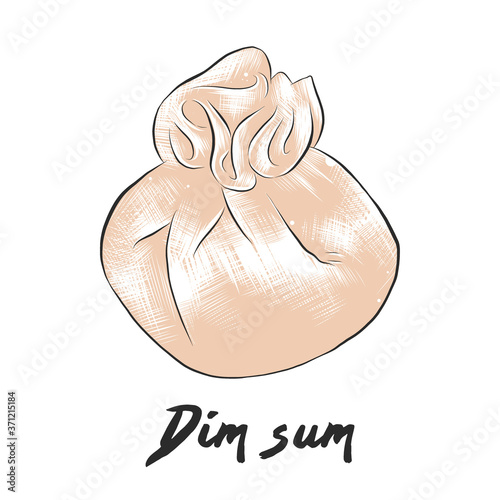 Vector engraved style illustration for posters, decoration, logo and print. Hand drawn sketch of dim sum in colorful isolated on white background. Detailed vintage woodcut style drawing.