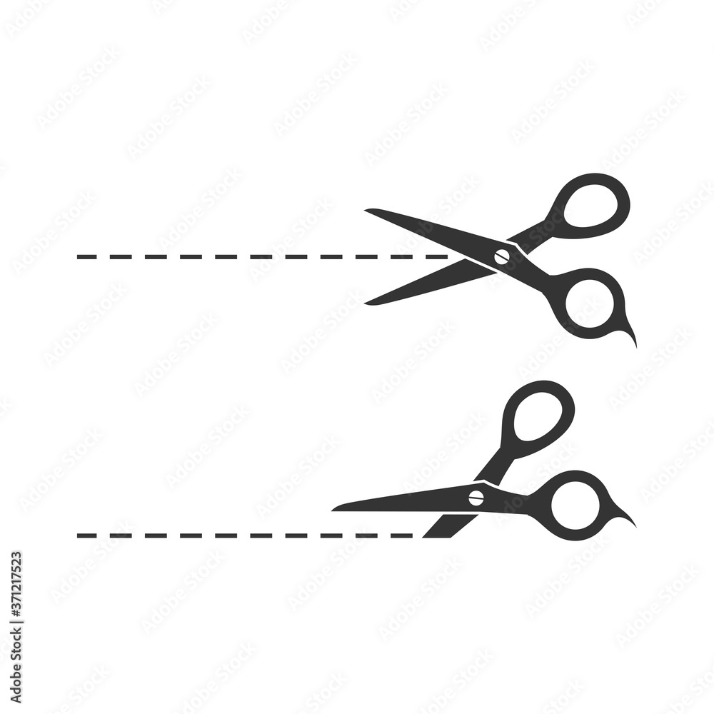 Open scissor with cut lines icon in white background Open scissor with cut lines icon in white background