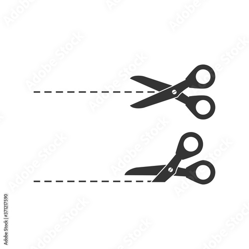 Open scissor with cut lines icon in white background