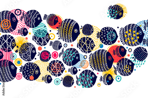 Cute fish. Vector sea poster.