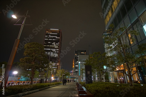Night view of the business district in Tokyo Japan