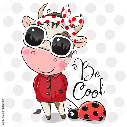 Cute Cartoon Cow with sun glasses