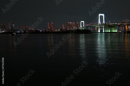 Beautiful night view of Tokyo Bay , Rainbow bridge