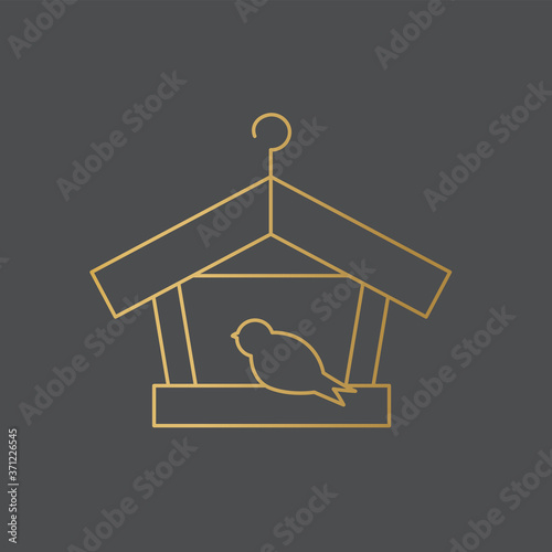 golden bird feeder house icon- vector illustration