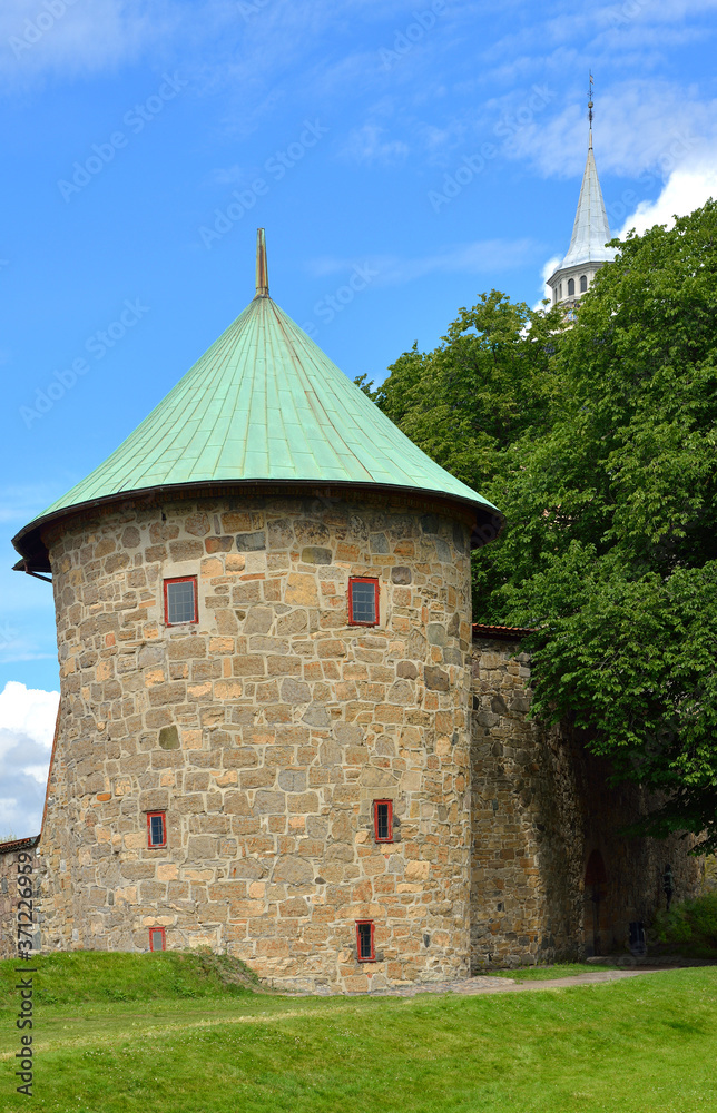 Fototapeta premium Munk's tower of Akershus Fortress (1559) in summer. Oslo, Norway