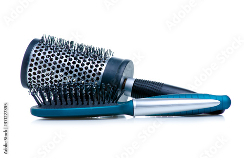 Hairbrushes beauty equipment on white background isolation