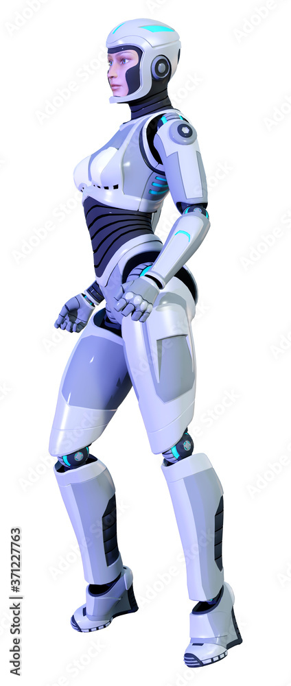 3D Rendering Female Robot on White