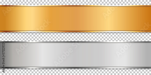 long gold and silver ribbon banner on transparent background	
 photo