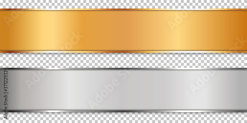 long gold and silver ribbon banner on transparent background	
