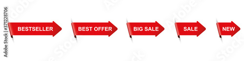 set of red arrow banners with text sale, big sale, new, bestseller, best offer