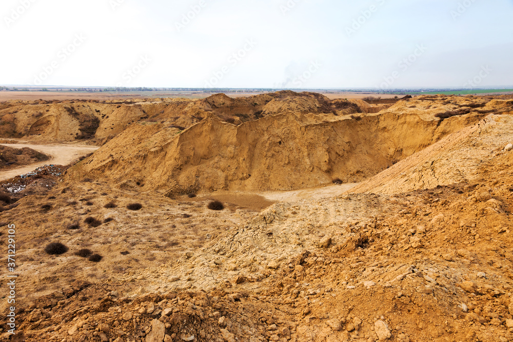 Industrial sand quarry. Sand pit. Sand special for construction. Construction industry.