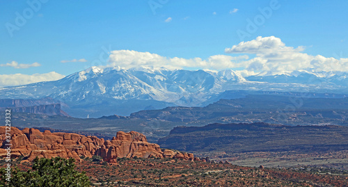 View at La Sal Mountains from Arches National Park, Utah
