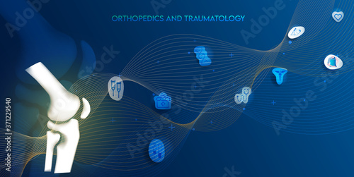 Technology for treatment of knee bone. Abstract traumatology and orthopedics. Medical science in the hospital for body joints.