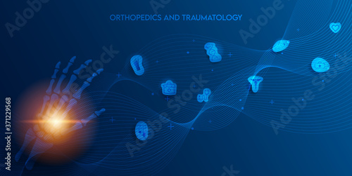 Technology for treatment of bone hand injury. Abstract traumatology and orthopedics. Medical science in the hospital for body joints.