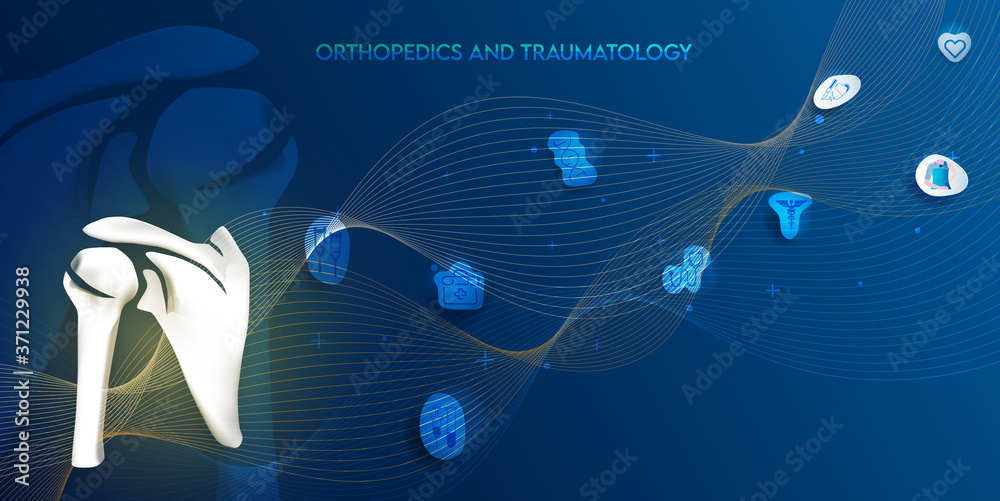 Technology for treatment of shoulder bone. Abstract traumatology and orthopedics. Medical science in the hospital for body joints.