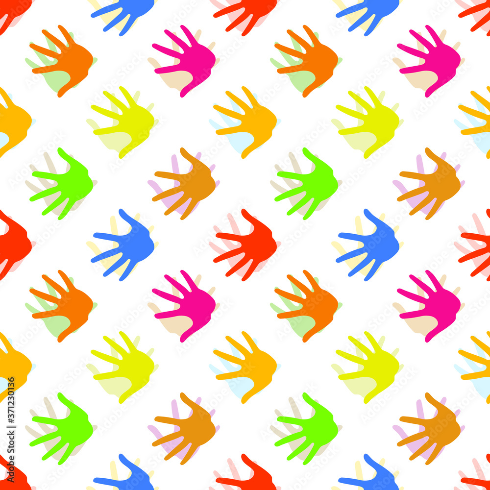 Fototapeta premium Seamless pattern of multicolored palms, hands. Vector stock illustration eps10.