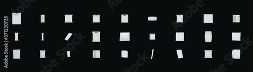 set of white matte paper sachet with various models isolated on black