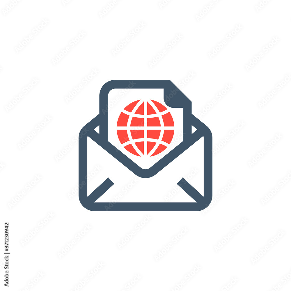 Icon of internet globe and a message envelope for global online communications concepts Icon of internet globe and a message envelope for global online communications concepts