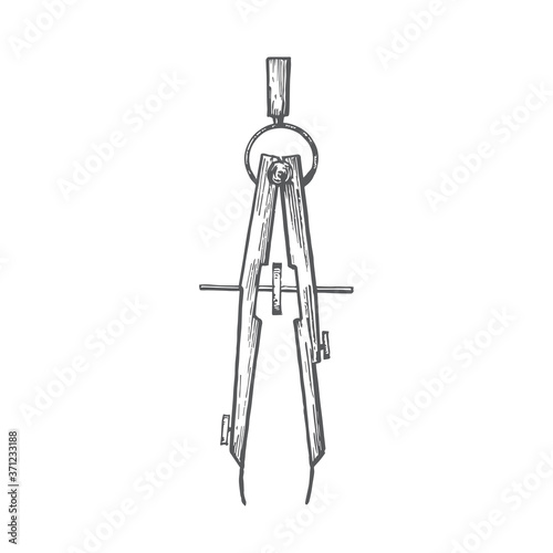 Compas Hand Drawn Doodle Vector Illustration. Abstract Stationary Sketch. School or Education Themed Engraving Style Drawing.
