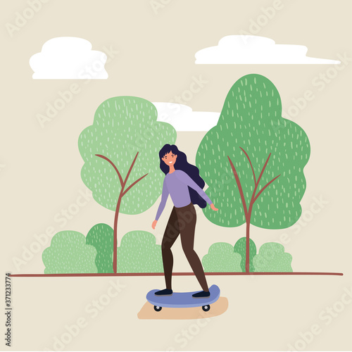 woman cartoon on skateboard at park design, Nature outdoor and season theme Vector illustration