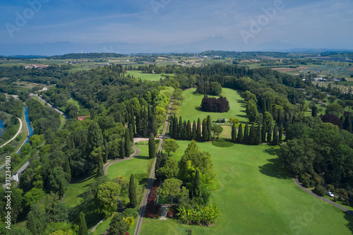 Park near Lake Garda. aerial view. Sigurta garden park  northern Italy. Beautiful landscape of the Sigurta Garden park.