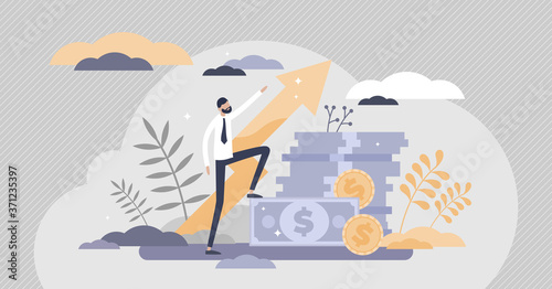 Profit success with financial money income growth flat tiny persons concept