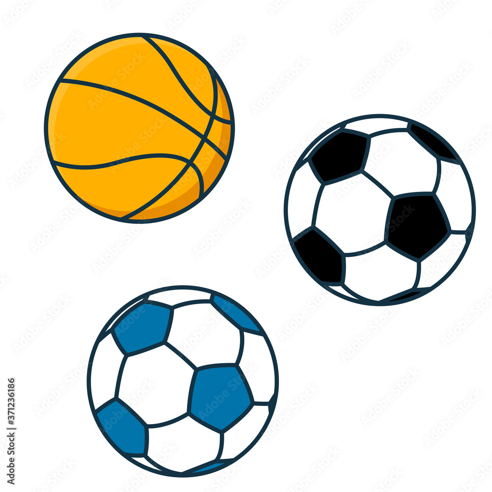 Flat sports balls vector  set. soccer and baseball, football game isolated