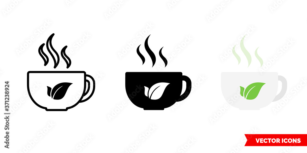 Tea icon of 3 types color, black and white, outline. Isolated vector sign symbol.