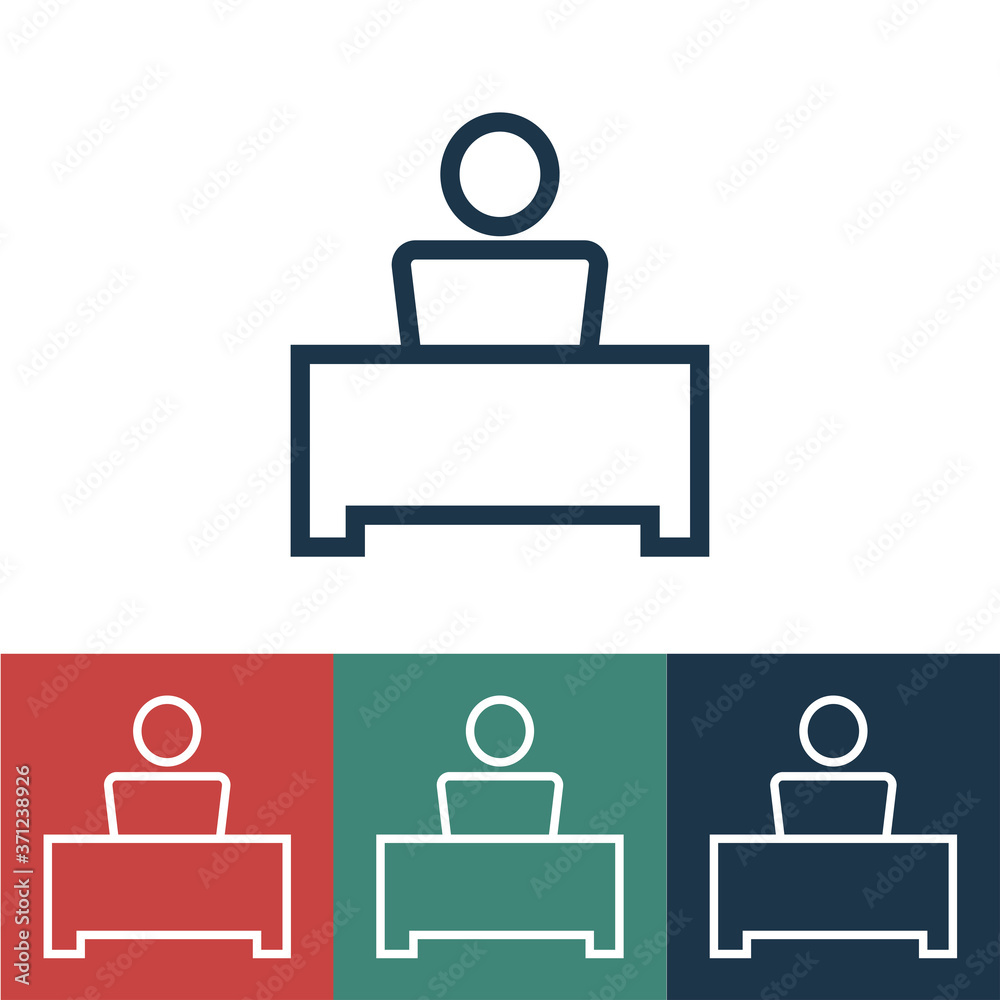 Linear vector icon with man behind desk Linear vector icon with man behind desk