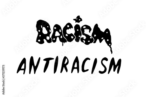 I stand against racism - vector lettering doodle handwritten on theme of antiracism, protesting against racial inequality and revolutionary design. For flyers, stickers, posters, action, slogan