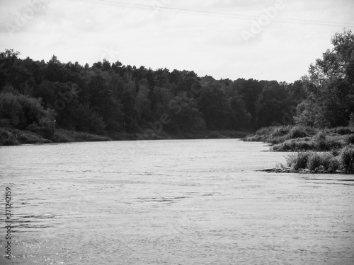 River landscape, artistic look in black and white.