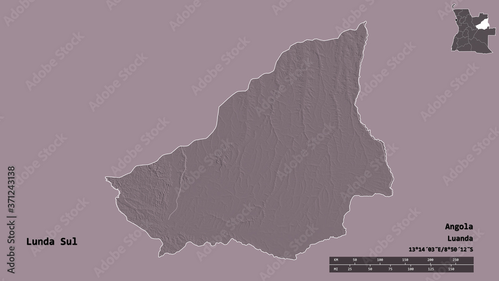 Lunda Sul, province of Angola, zoomed. Administrative