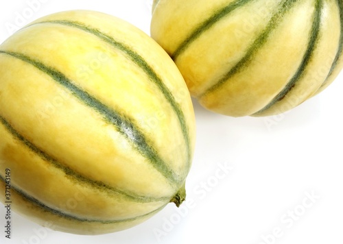 Cavaillon Melon, cucumis melo, Fruits on White Background