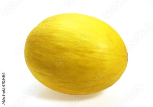 Yellow Spanish Melon, cucumis melo, Fruit against White Background