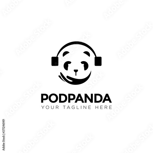 podpanda logo, creative head panda with hand scarf vector