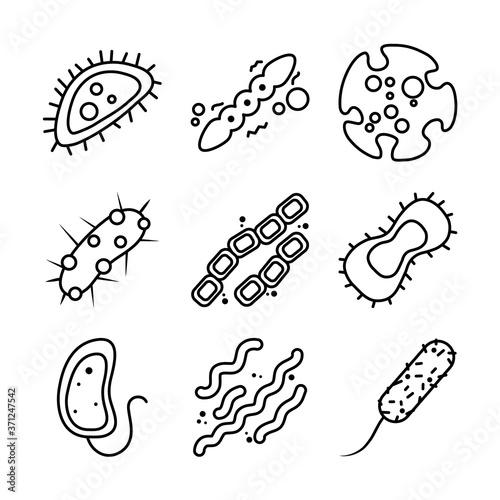 icon set of ebola bacteria and bacterias shapes, line style
