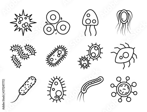 bacterias icon set, line style